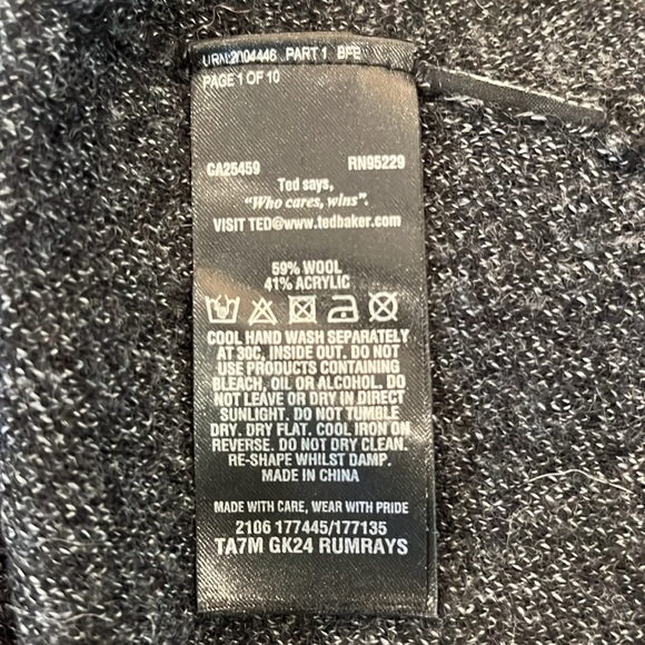 EUC Ted Baker London 1/4 zip crew neck wool blnd long sleeve black/white sweater - Picture 11 of 13